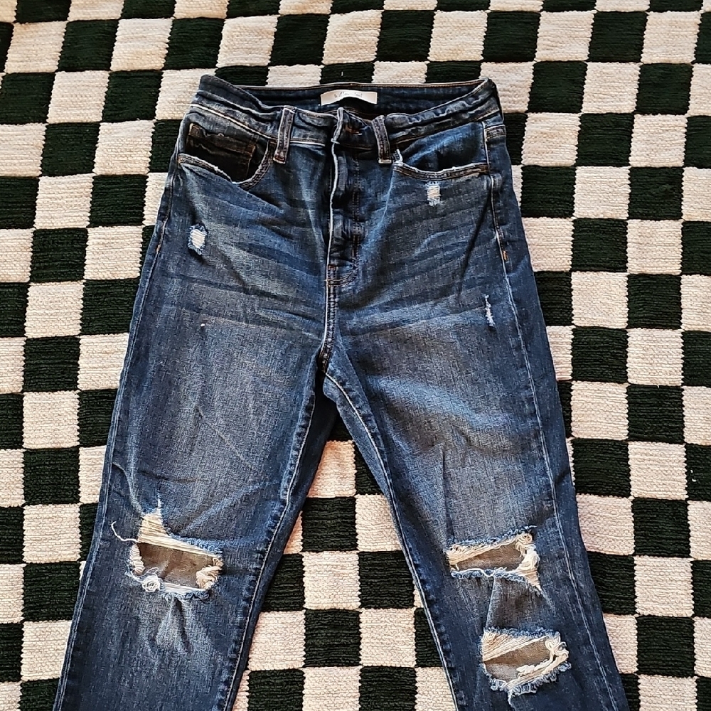 High Rise Blue Distressed Jeans